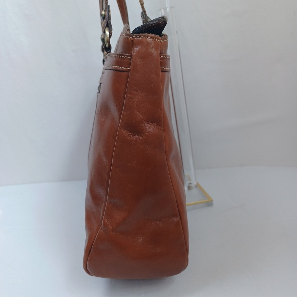 Patricia Nash Cognac Leather Tote Bag‎ Front Zip Contrast Stitching Brown - Picture 10 of 16